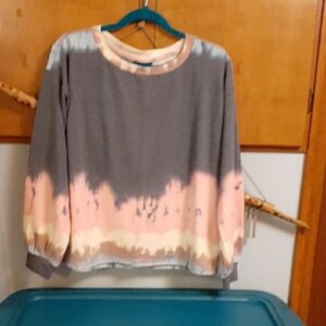 Gray and Pink Tie-Dye Long Sleeve Top